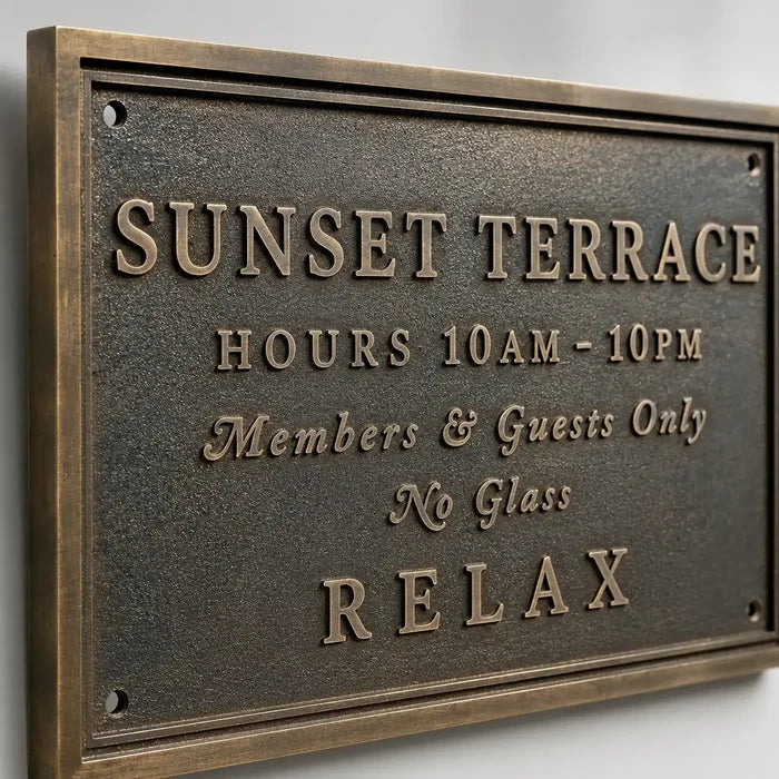 Personalized cast bronze address plaque with elegant engraved lettering