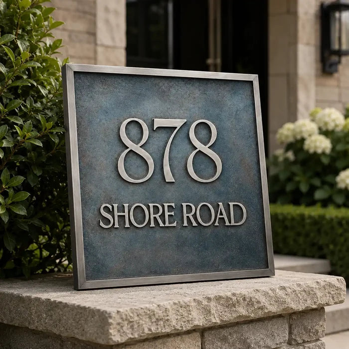 Custom cast bronze plaque with personalized engraved text and logo