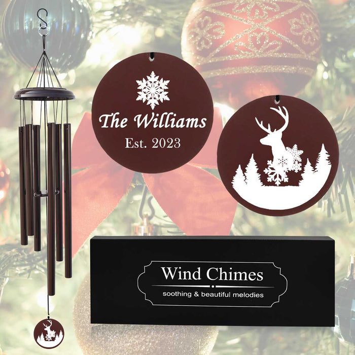 Christmas Wind Chimes in brown color with Custom Engraving