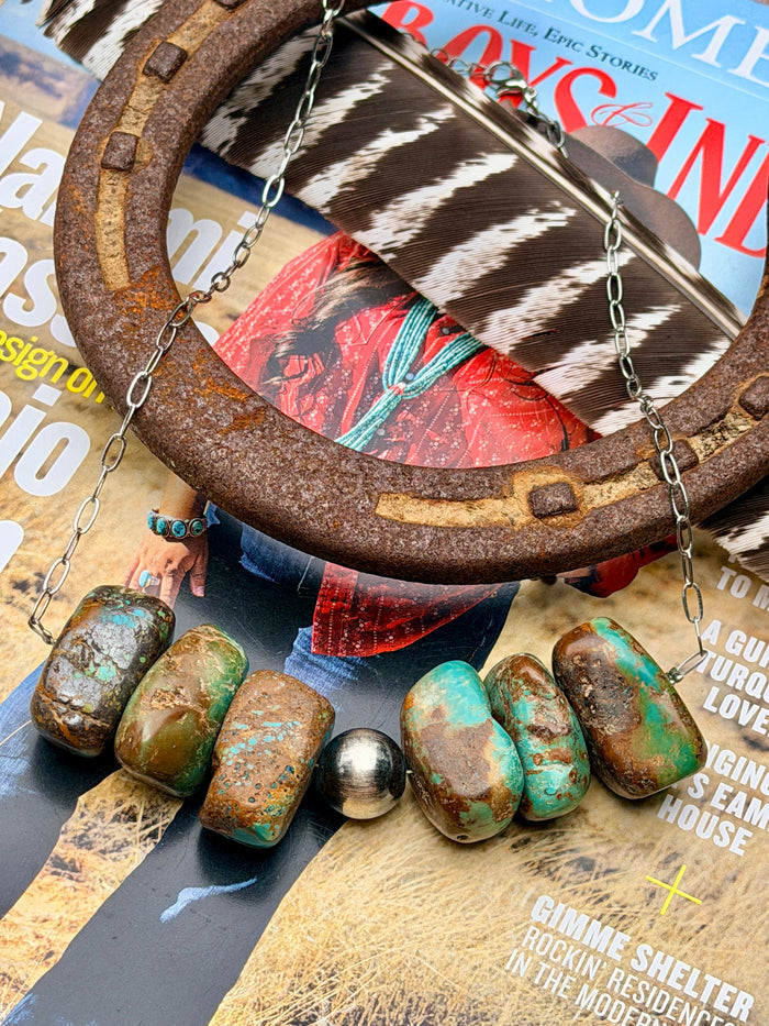 CHUNKY Turquoise Stones, 14mm Sterling Silver Pearl on Paperclip Necklace