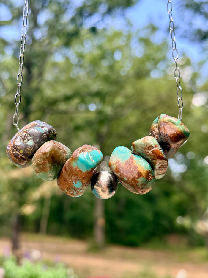 CHUNKY Turquoise Stones, 14mm Sterling Silver Pearl on Paperclip Necklace