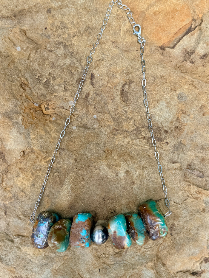 CHUNKY Turquoise Stones, 14mm Sterling Silver Pearl on Paperclip Necklace