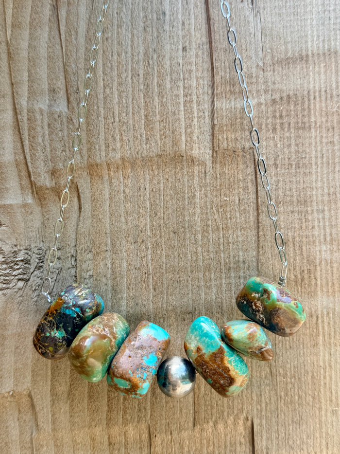 CHUNKY Turquoise Stones, 14mm Sterling Silver Pearl on Paperclip Necklace