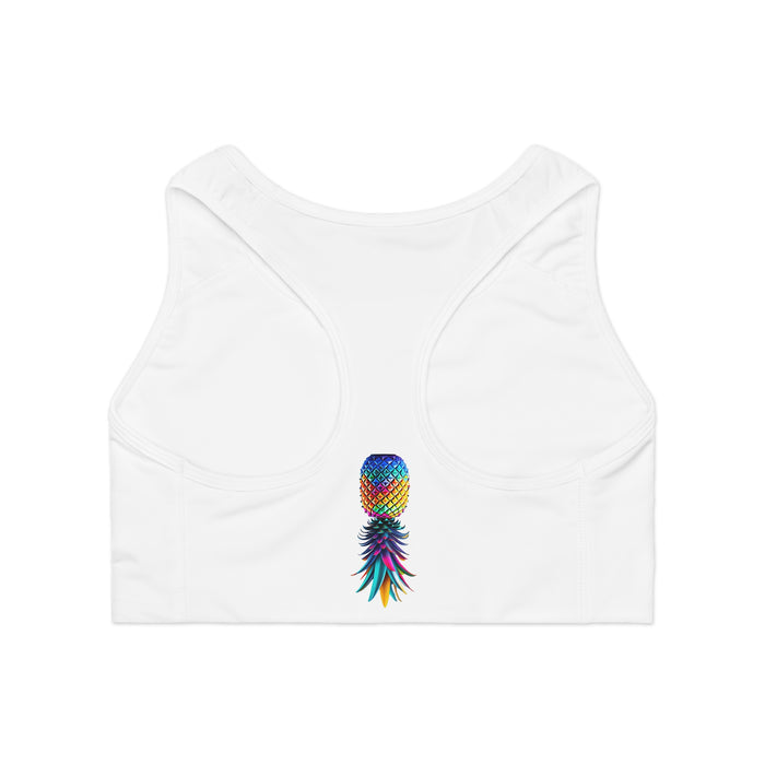Colorful Pineapple Hotwife Sports Bra - Trendy Workout Gear for Fitness Enthusiasts
