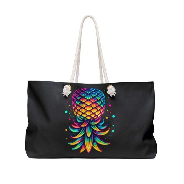 Colorful Pineapple Weekender Bag - Vibrant Travel Tote for Beach and Gym (Black)