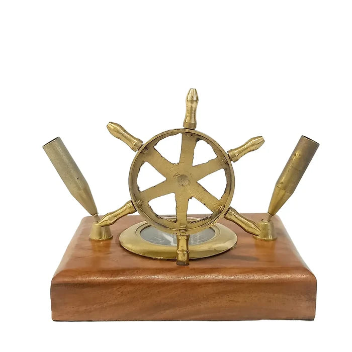 Compass With Wood Ship Wheel And Pen Holder BCPH0111