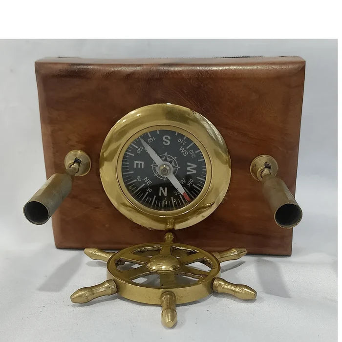 Compass With Wood Ship Wheel And Pen Holder BCPH0111