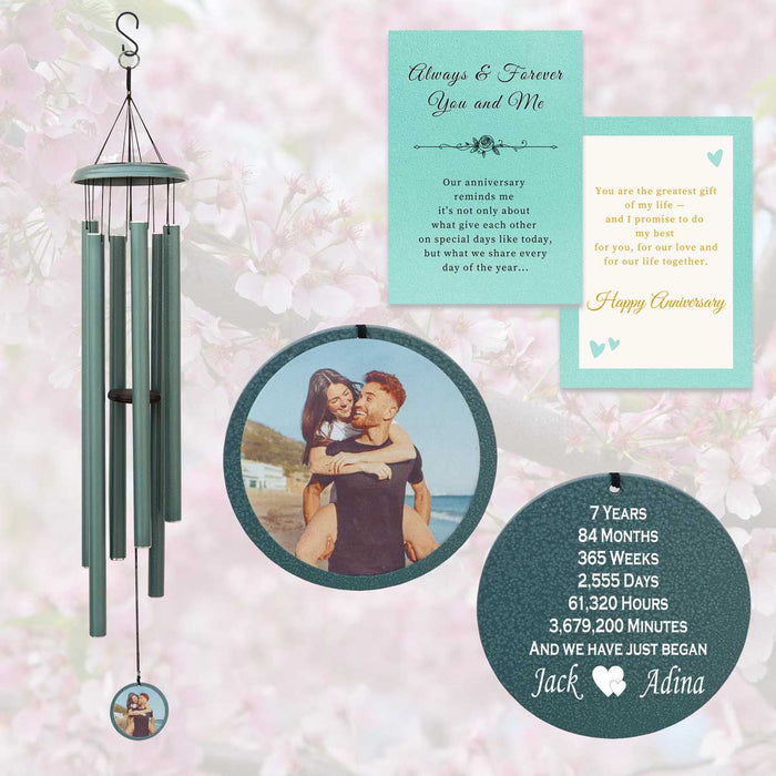 Couple Photo Wind Chime Turkish Green – Personalized Anniversary Gift