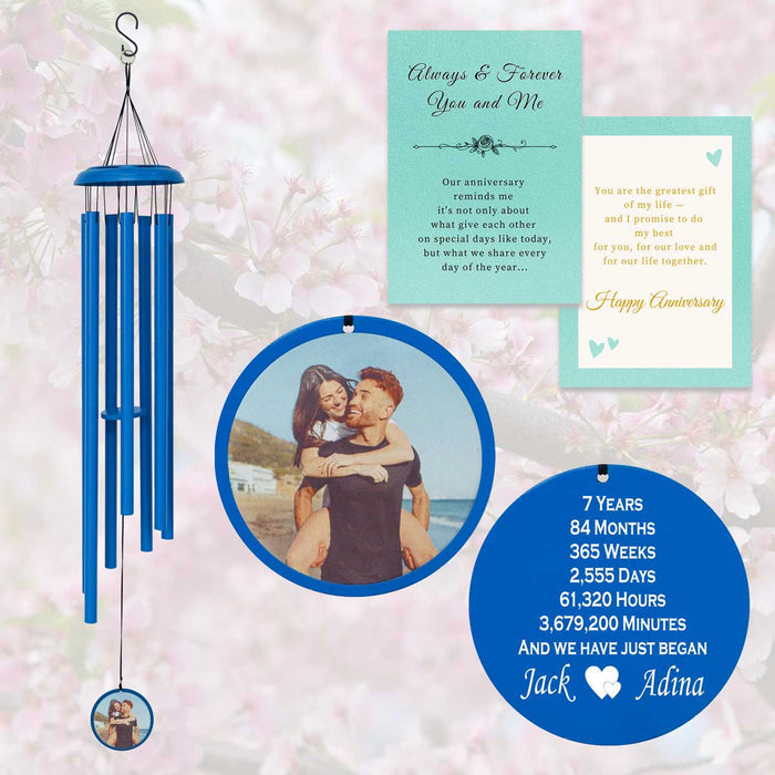 Couple Photo Wind Chime Blue – Personalized Anniversary Gift