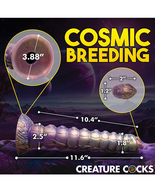 Diagram of a 'Cosmic Breeding' product with measurements and 'Creature Cocks' branding.