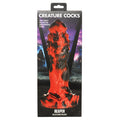 Silicone dildo packaging with 'Creature Cocks' branding on a white background