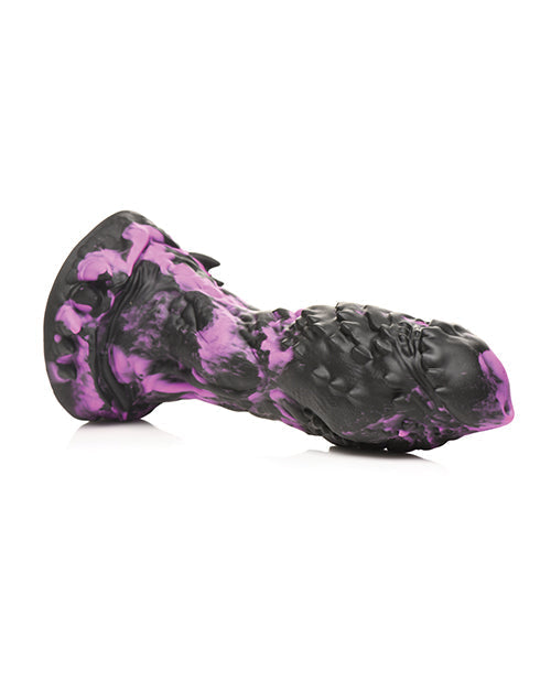 Black and purple camouflage-patterned shoe on a white background