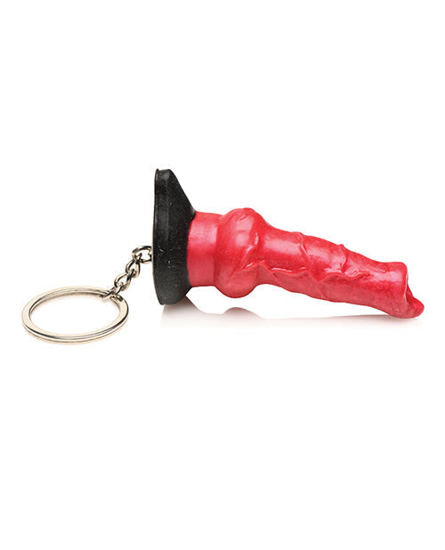 Red and black keychain on a white background