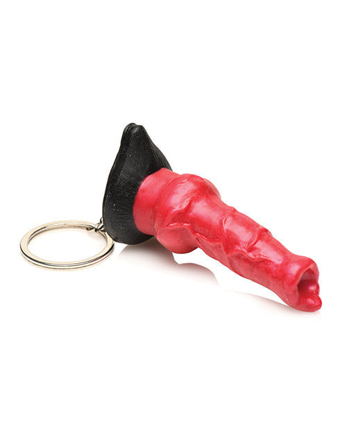 Red and black keychain on a white background