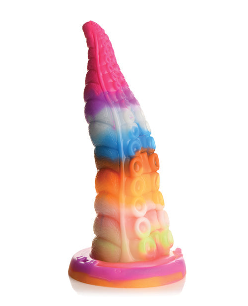 Colorful toy with a cone-shaped design on a white background
