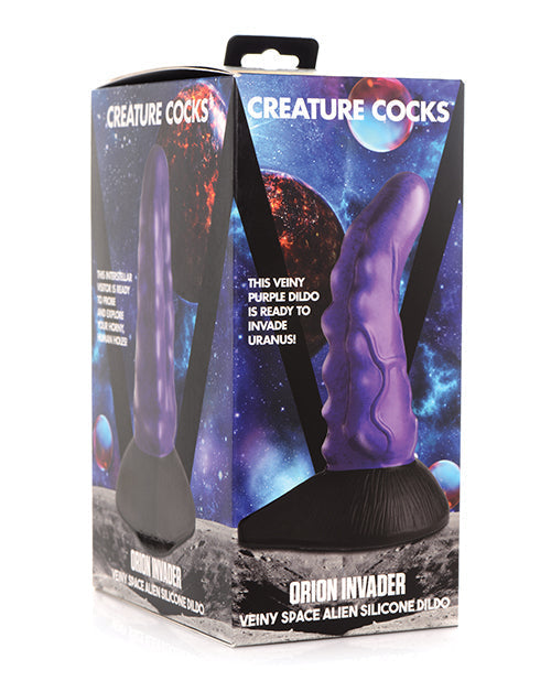 Boxed Orion Invader silicone dildo with space-themed design