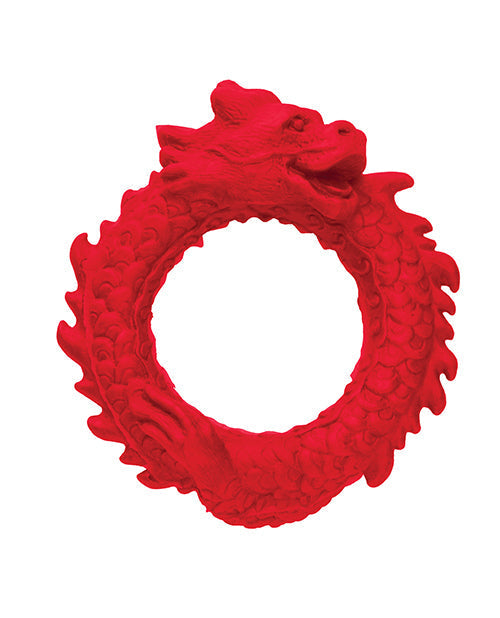 Red dragon-shaped object on a white background