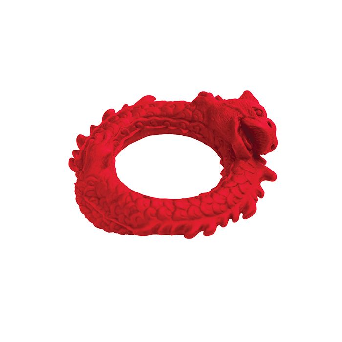 Red dragon-shaped object on a white background