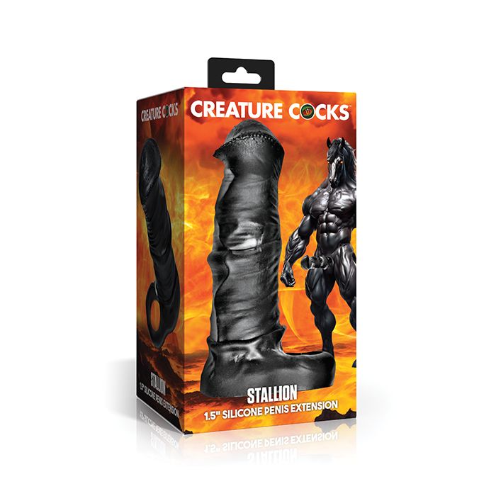 Box of 'Creature Cocks' Stallion silicone penis extension on a white background