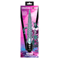 Package of a silicone vibrator with tentacle design on a pink and black background