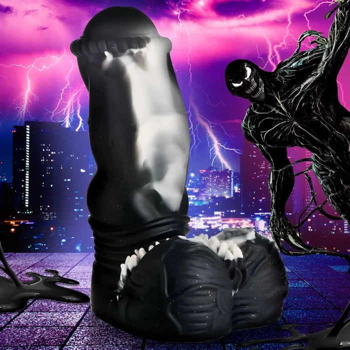 Person in a headstand with a cityscape and superhero silhouette in the background