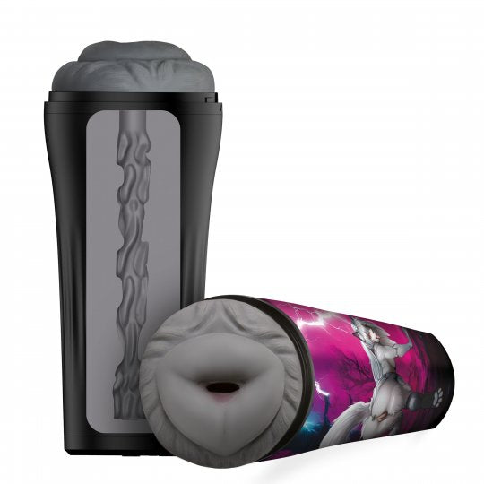 Two cylindrical products with textured surfaces on a white background