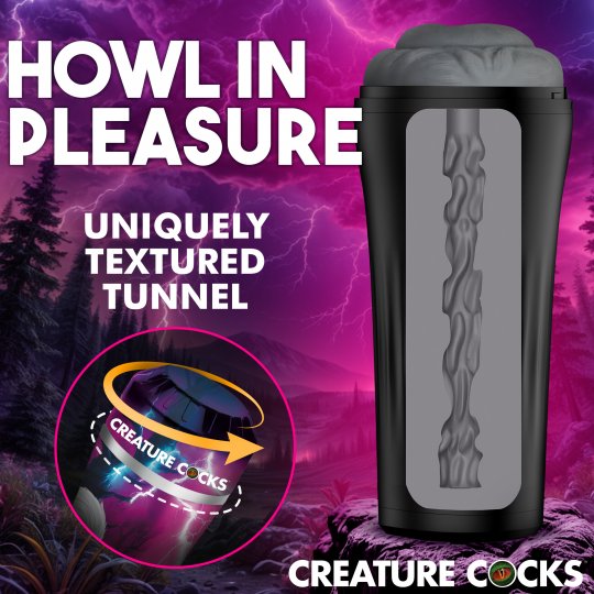 Product with text 'Howl in Pleasure' and 'Uniquely Textured Tunnel' against a mystical background.