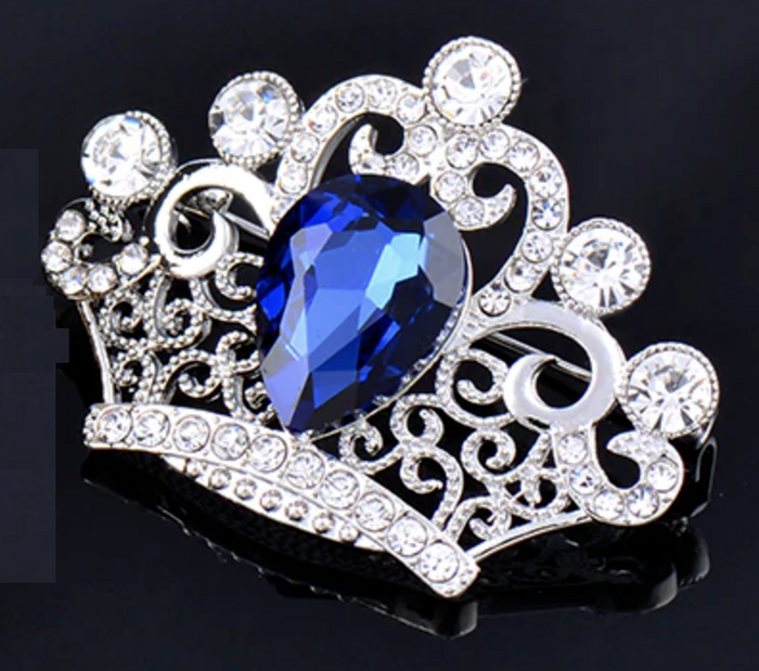 Crown Brooch Stunning Vintage Look Silver Plated Stones ROYAL Design Broach ZY4