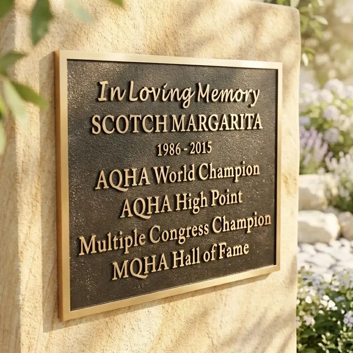 Bronze memorial plaque with raised 3D lettering and custom text