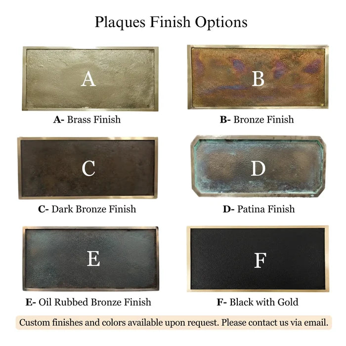 Plaque finish options with labels A to F on a white background