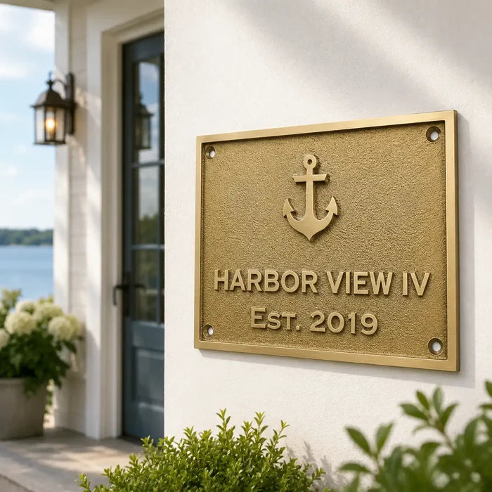Custom engraved brass plaque with personalized text for home or office