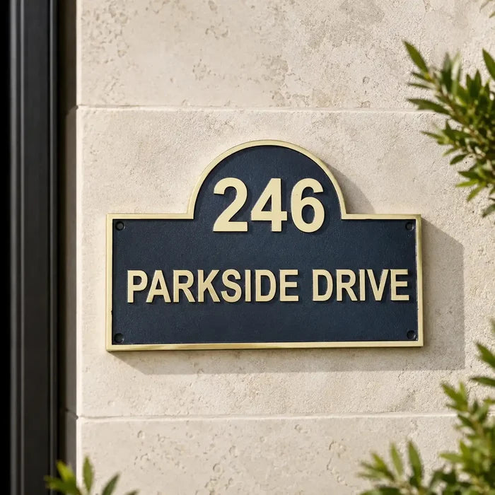 Decorative custom house number signs with personalized details