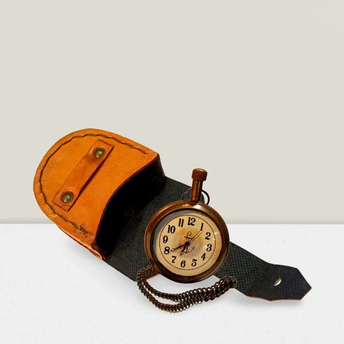 Vintage custom pocket watch with leather case