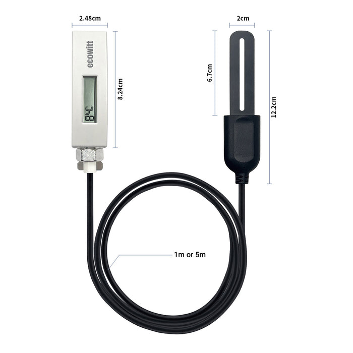 Ecowitt WH51L Wireless Soil Moisture Meter with 1M/5M PVC Wire – Soil Sensor with Display, AD Value, and Real-Time Monitoring for Garden, Farm, and Greenhouse