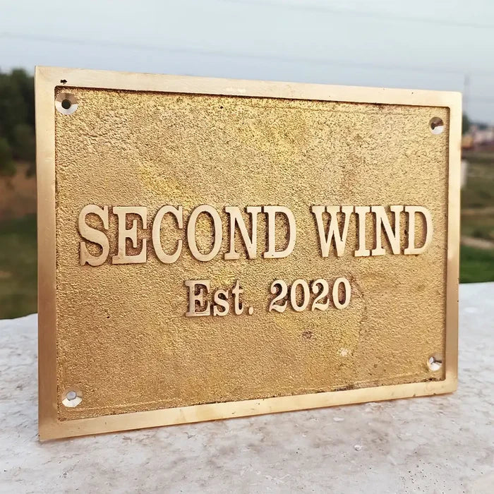 Polished brass house number plate | Engraved brass plaque for home entry