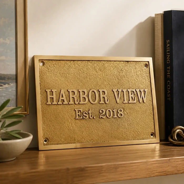 Custom brass plaque with black and silver engraved finish for home or office