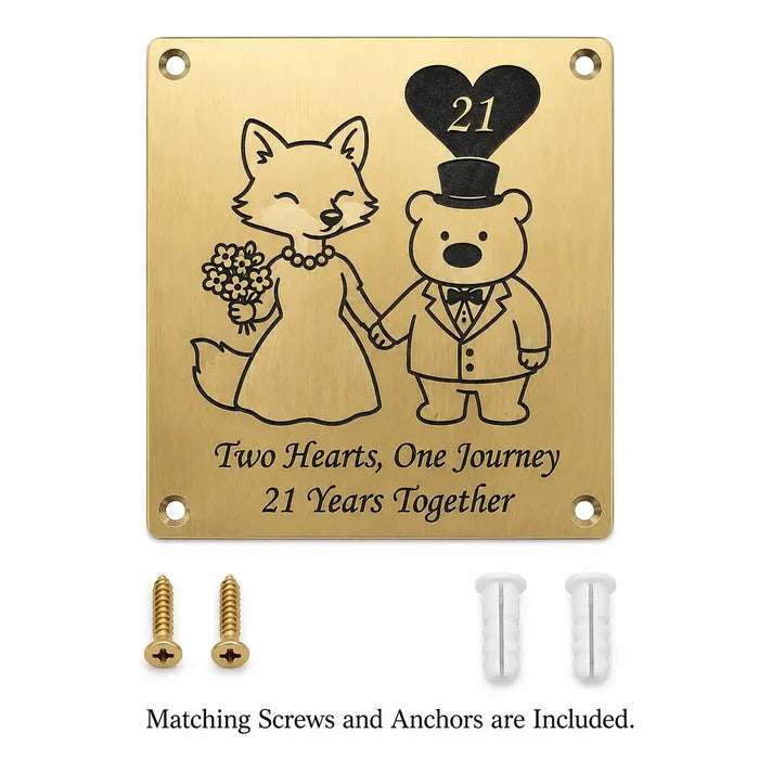 Premium gold brass plaque for office and home presented with screws and anchors for secure wall mounting.