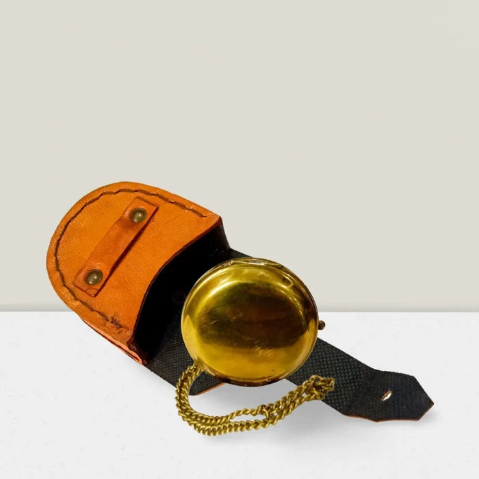 Personalized brass pocket watch with leather case