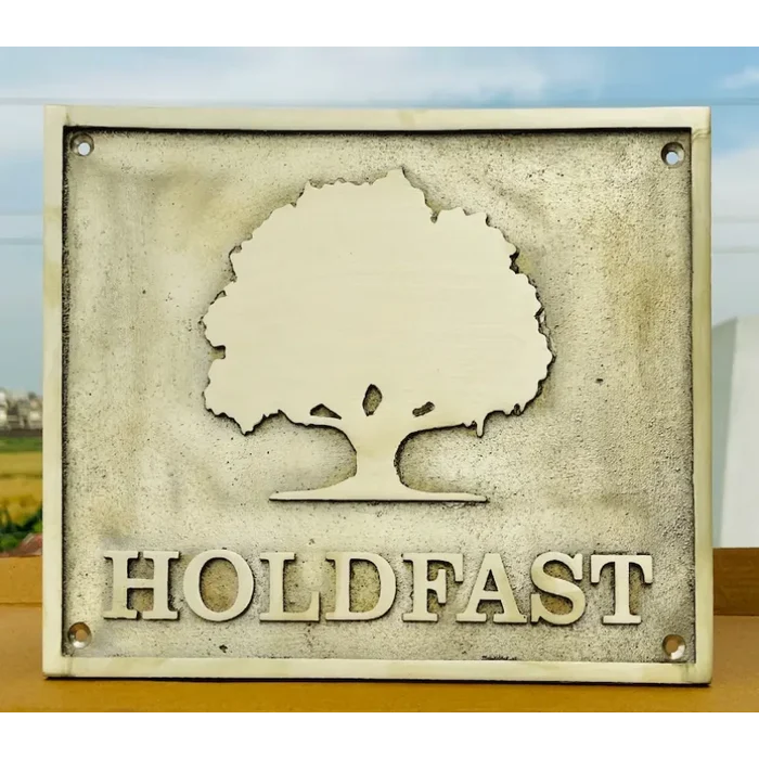 Engraved brass address plaque with tree