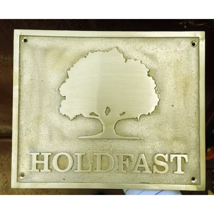 custom engraved brass plate with tree motif