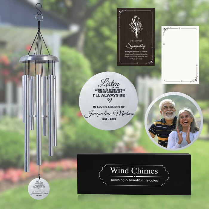 Silver Family Picture Wind Chime with Custom Quote