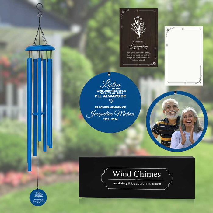 Blue Family Picture Wind Chime with Custom Quote