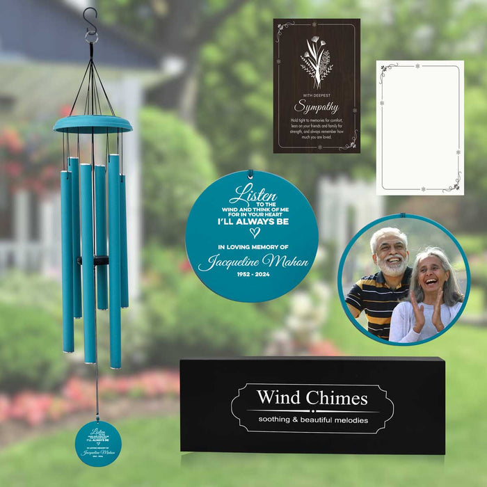 Light Blue Family Picture Wind Chime with Custom Quote