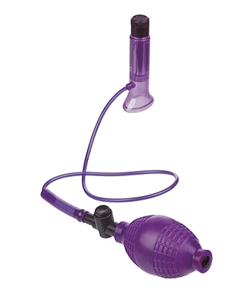 Purple pet toy with a flexible hose on a white background