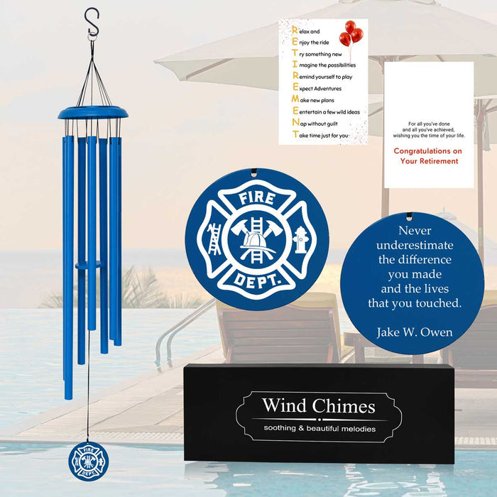 Fire Department Blue Retirement Wind Chime Personalized with the department logo and Name and with gift card