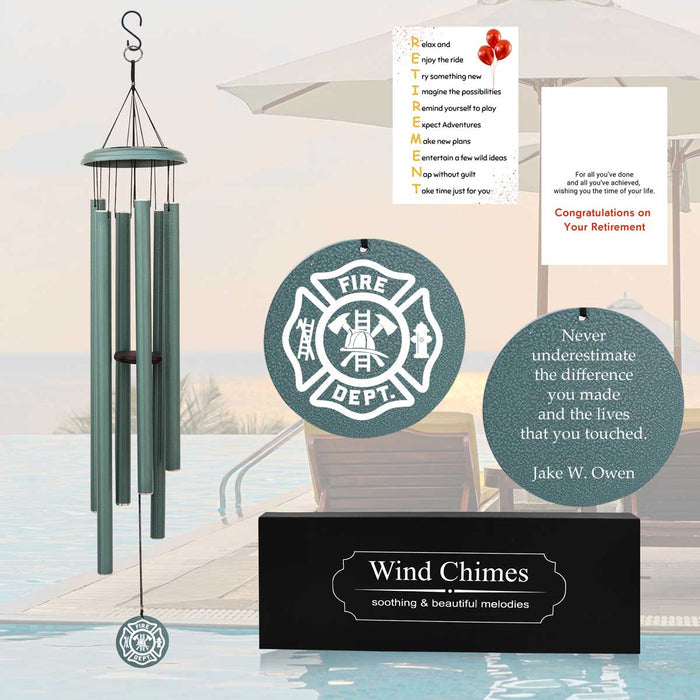 Fire Department Turkish Green Retirement Wind Chime Personalized with the department logo and Name and with gift card