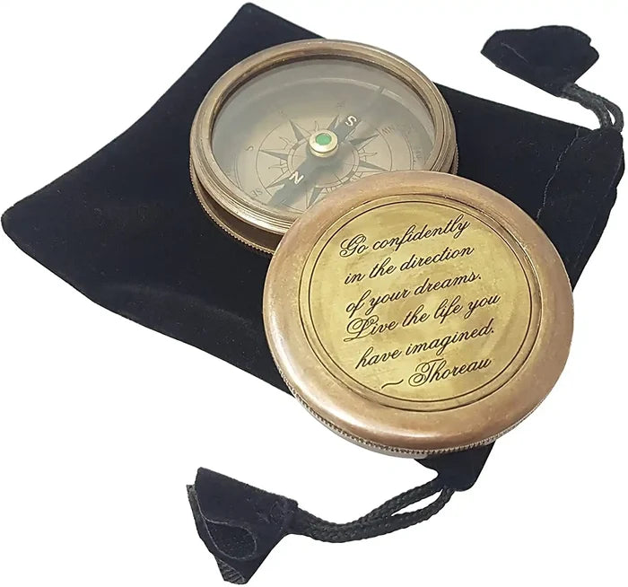 Antique Brass compass with leather carry bag go with confidently