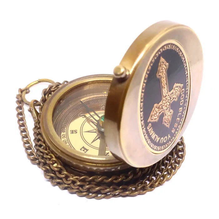 God Bless You Religious Brass Compass GC115