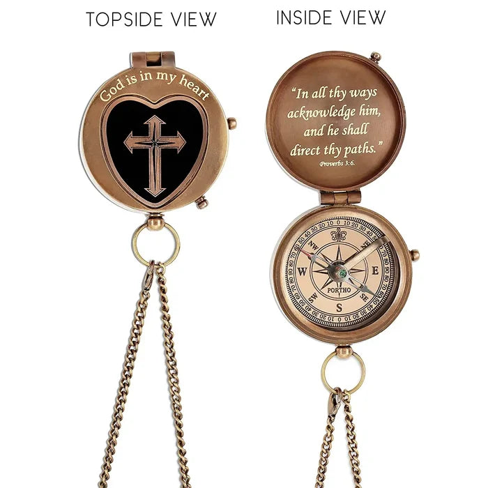 Engraved Compass with Leather Case, Religious Compass, God Compass, the Religious Gifts Compass Engraved Graduation Gift, Inspirational Gifts for for Loved one