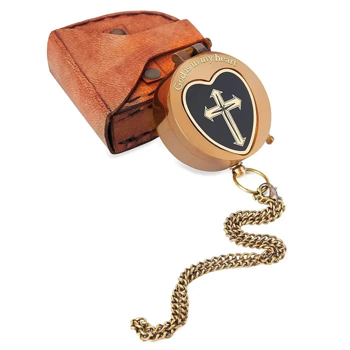 Engraved Compass with Leather Case, Religious Compass, God Compass, the Religious Gifts Compass Engraved Graduation Gift, Inspirational Gifts for for Loved one